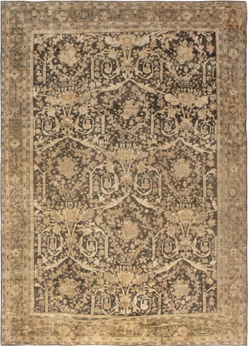 Antique Persian Sultanabad Camel and Brown Handwoven Wool Carpet