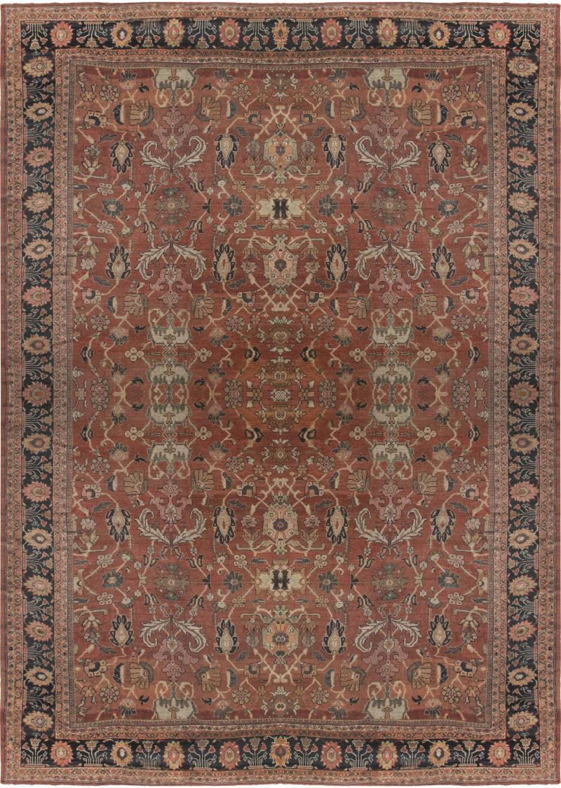 Antique Persian Sultanabad Cinnamon Navy Blue Handwoven Carpet