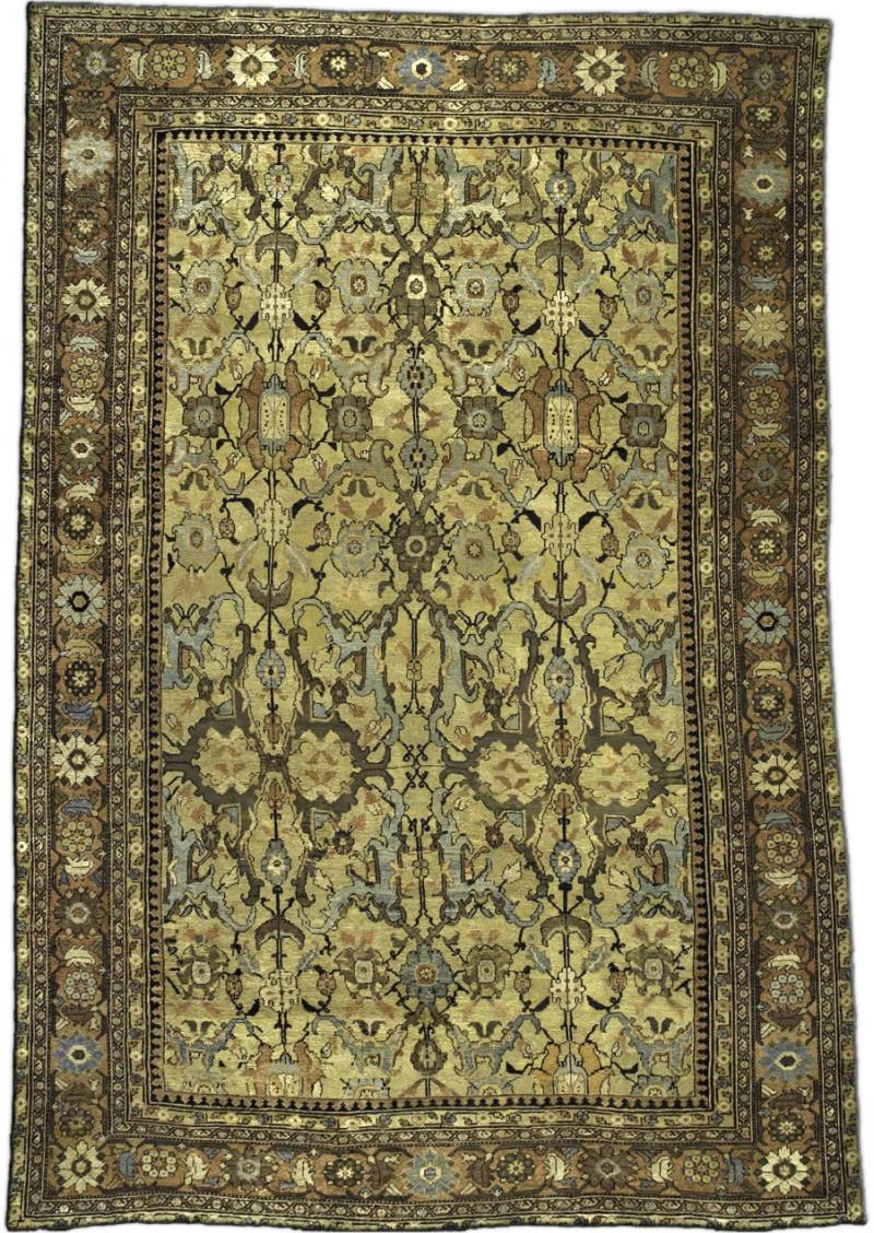 Antique Persian Sultanabad Green Handmade Wool Carpet