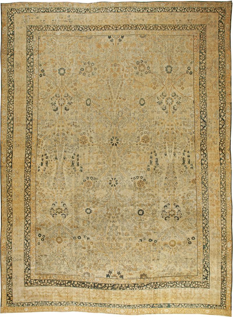 Antique Persian Tabriz Beige Handmade Wool Rug
