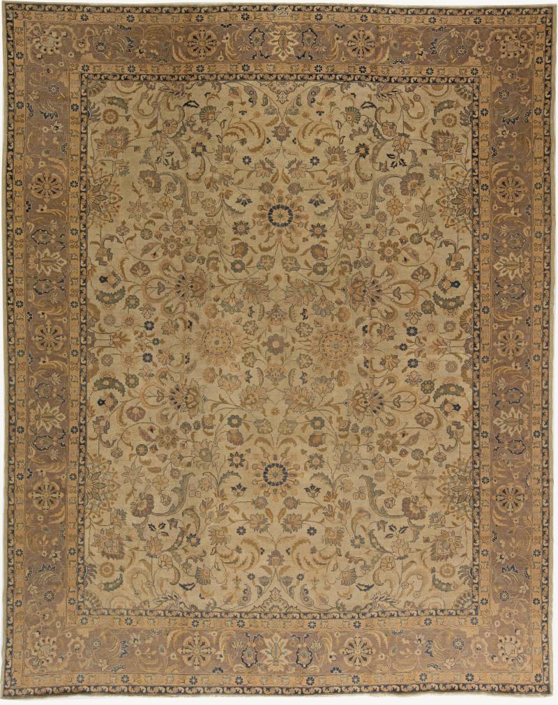 Antique Persian Tabriz Beige Handmade Wool Rug