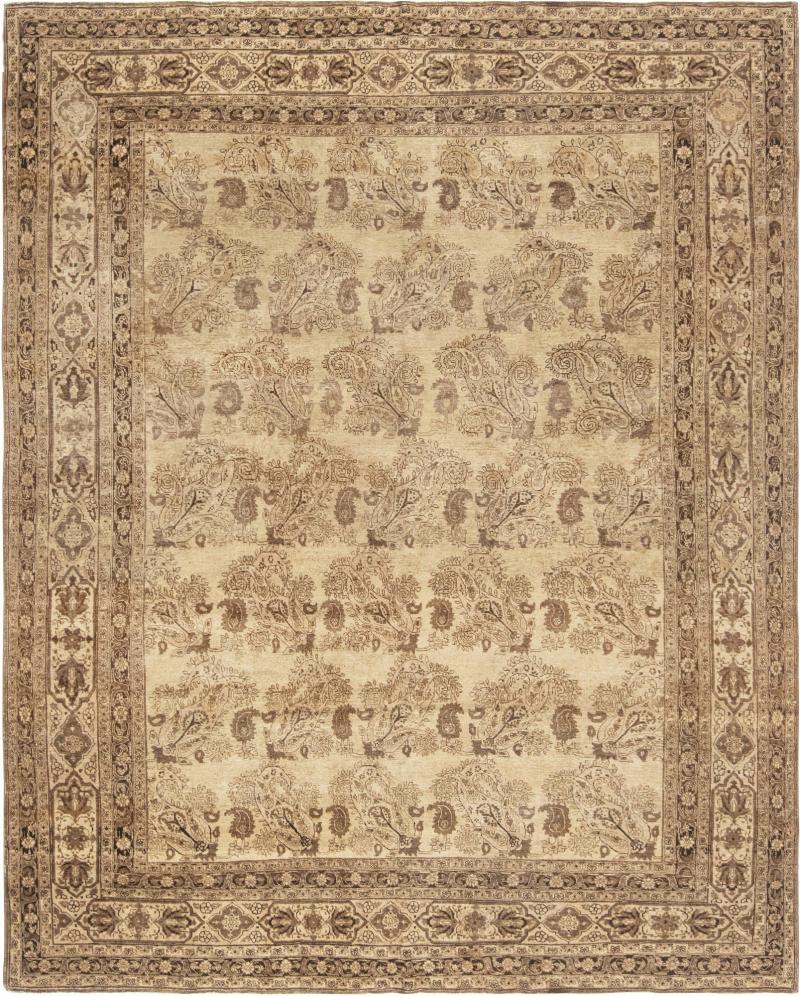 Antique Persian Tabriz Beige and Brown Handmade Wool Rug