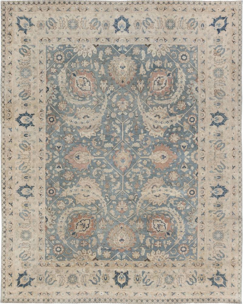 Antique Persian Tabriz Beige and Rosewood Handwoven Wool Rug