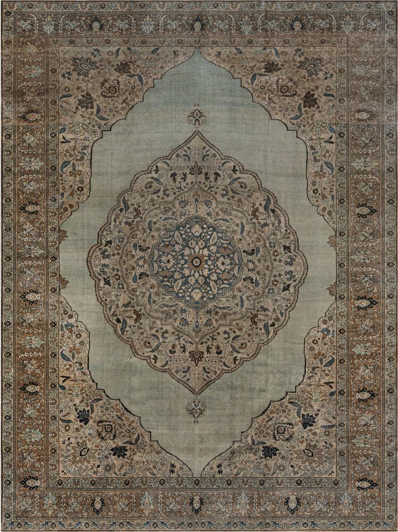 Antique Persian Tabriz Botanic Design Handmade Wool Carpet