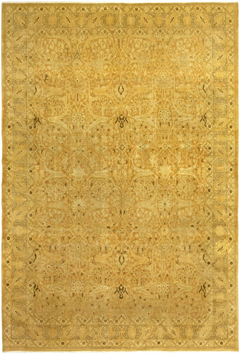Antique Persian Tabriz Botanic Gold Yellow Handwoven Wool Rug