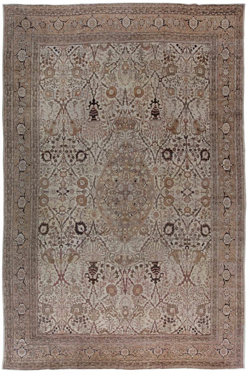 Antique Persian Tabriz Botanic Gray Handmade Wool Rug