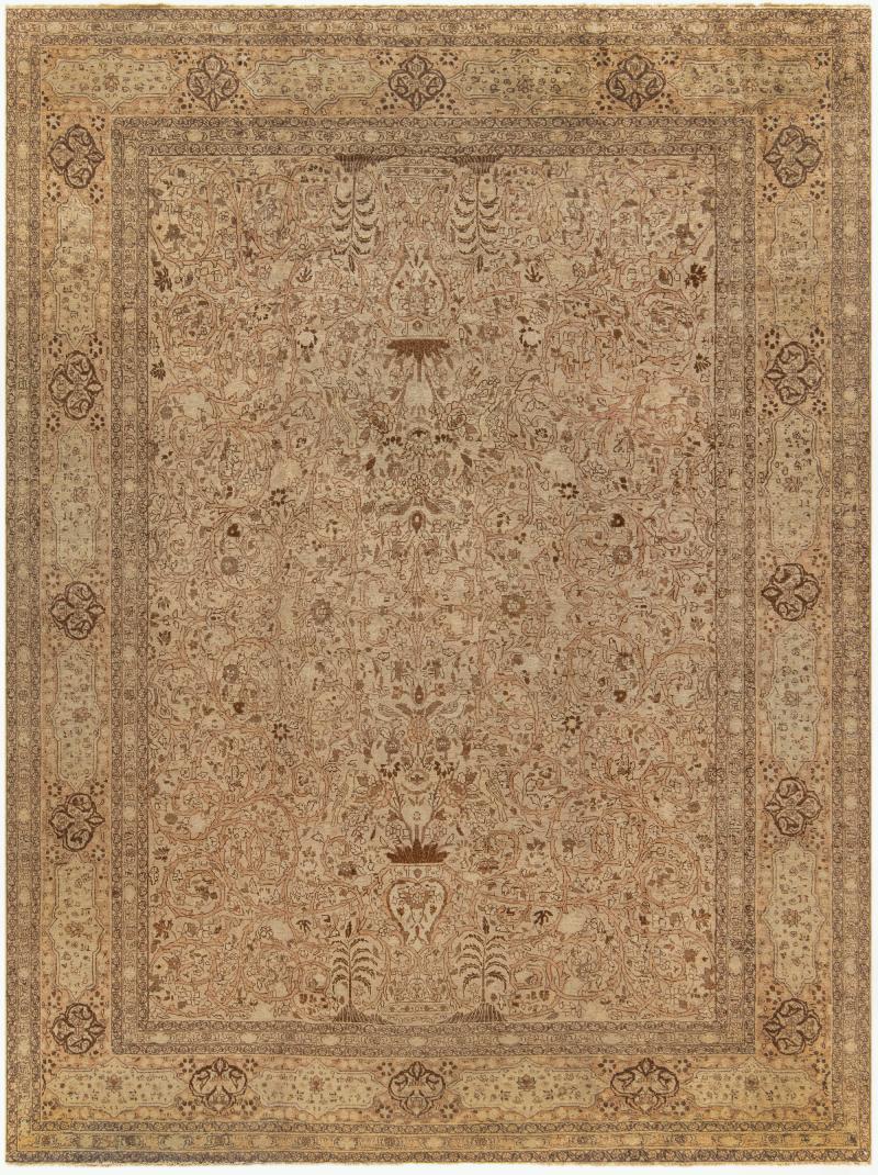 Antique Persian Tabriz Botanic Handmade Wool Carpet