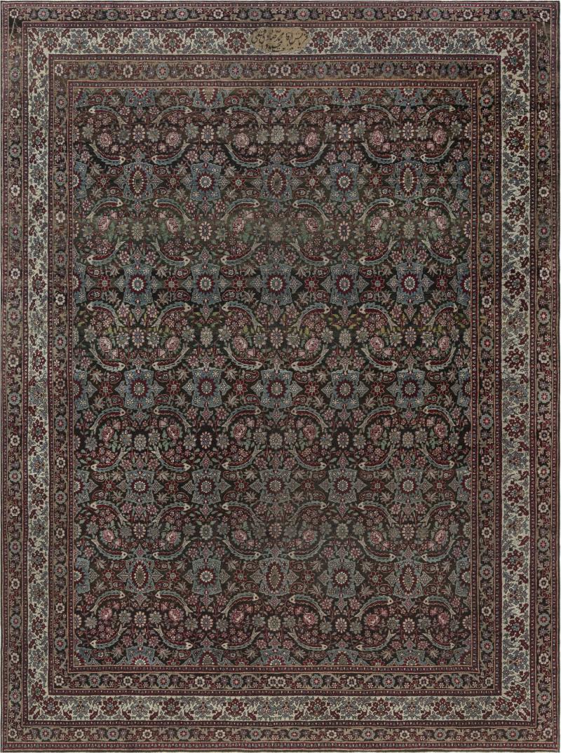 Antique Persian Tabriz Botanic Handmade Wool Rug