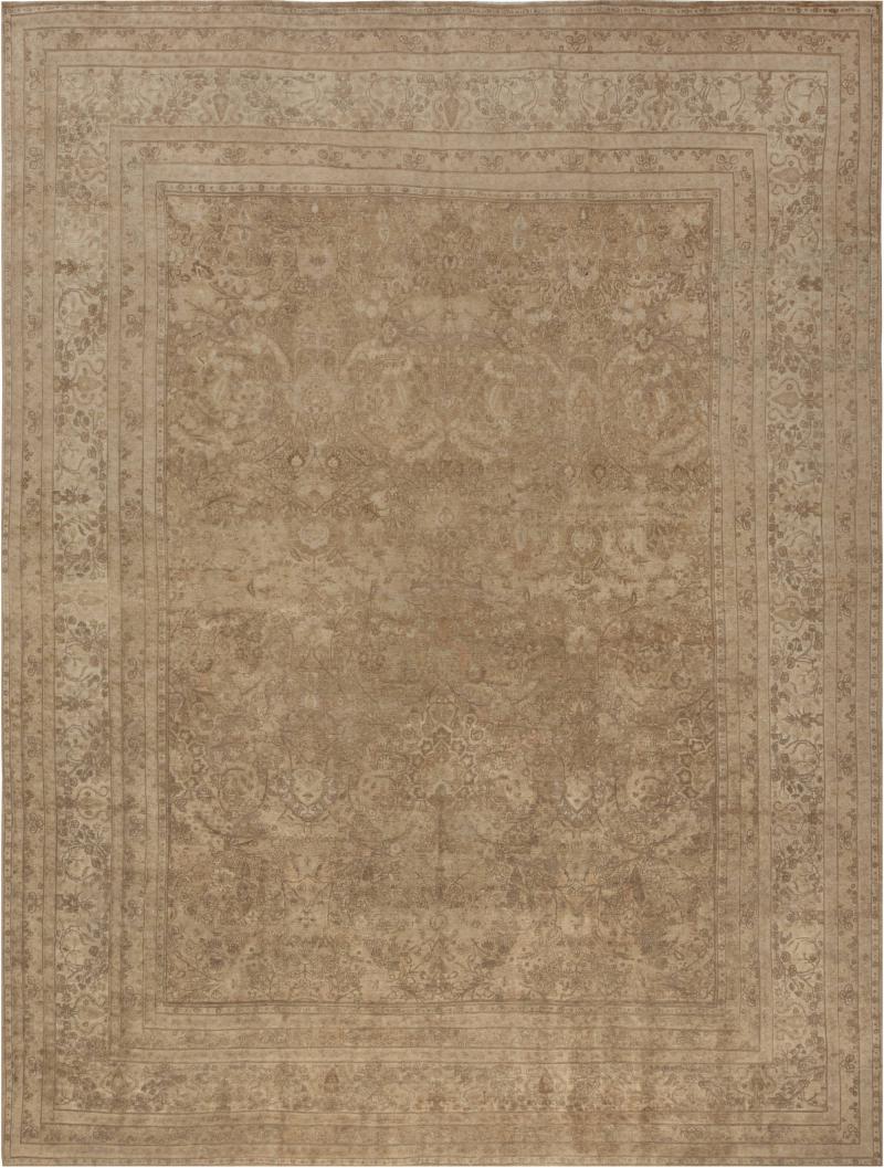 Antique Persian Tabriz Botanic Handmade Wool Rug