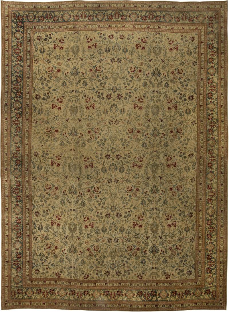 Antique Persian Tabriz Botanic Handmade Wool Rug