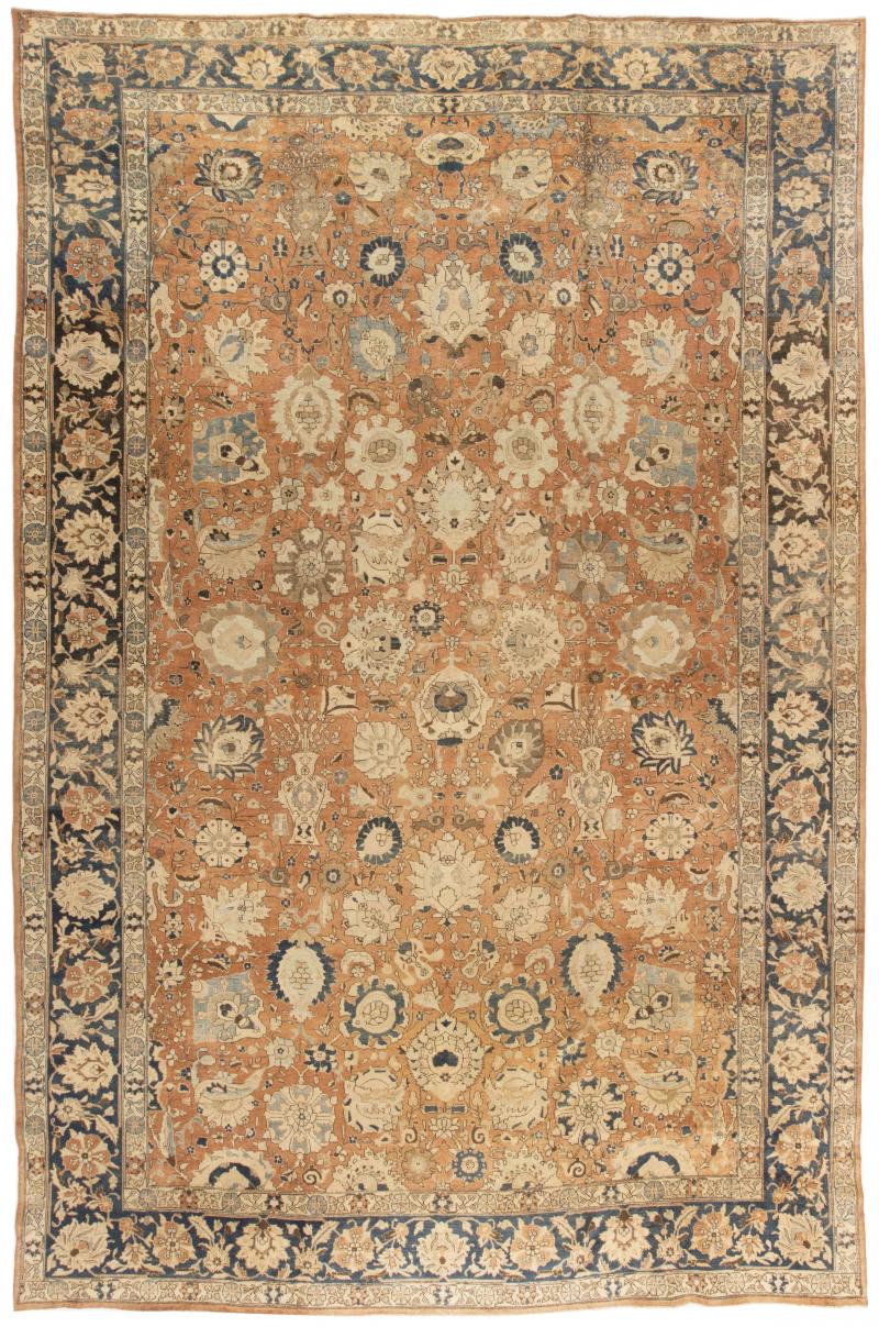 Antique Persian Tabriz Botanic Handmade Wool Rug