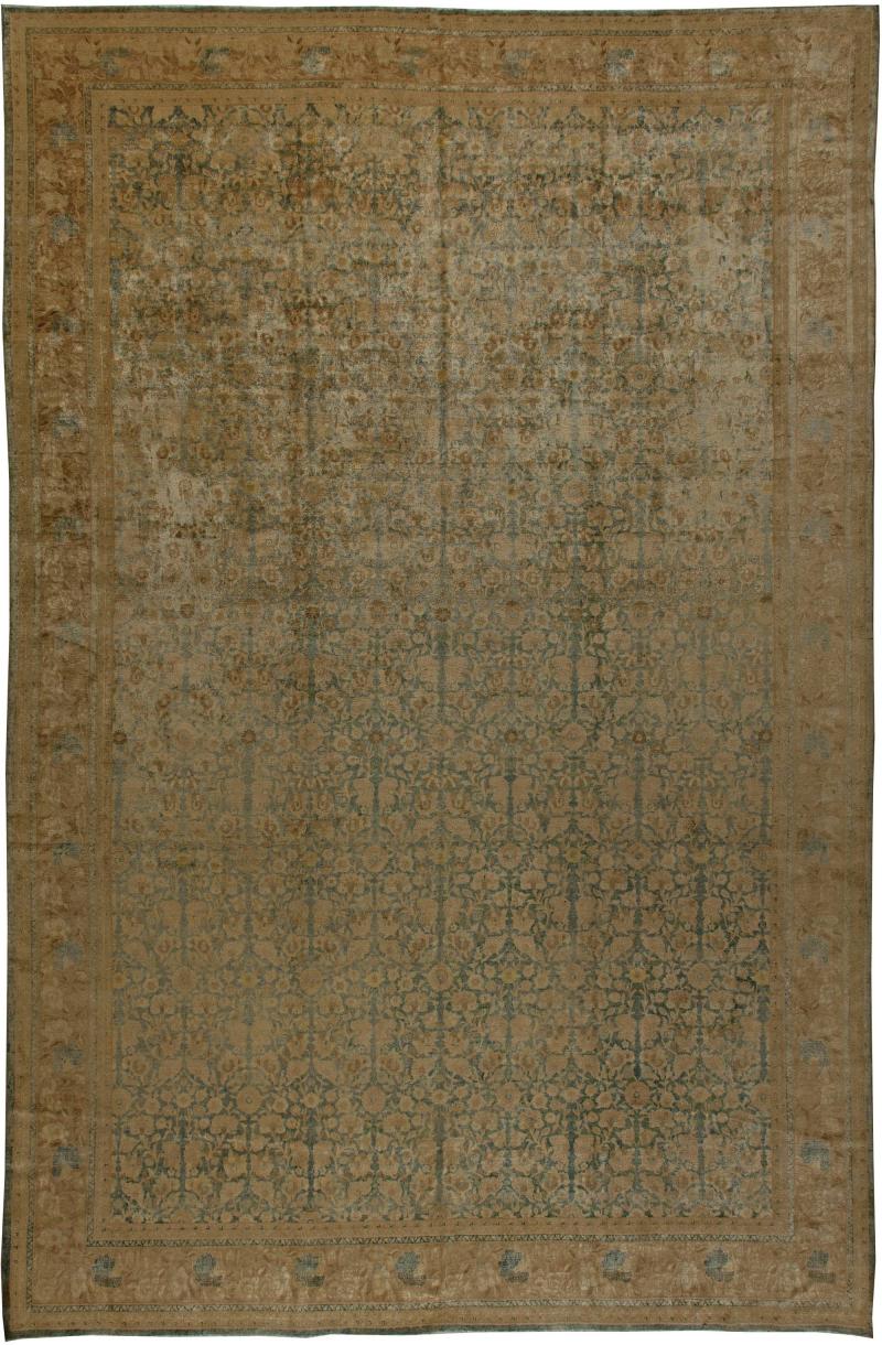 Antique Persian Tabriz Botanic Handmade Wool Rug