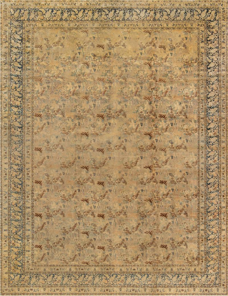 Antique Persian Tabriz Botanic Handmade Wool Rug