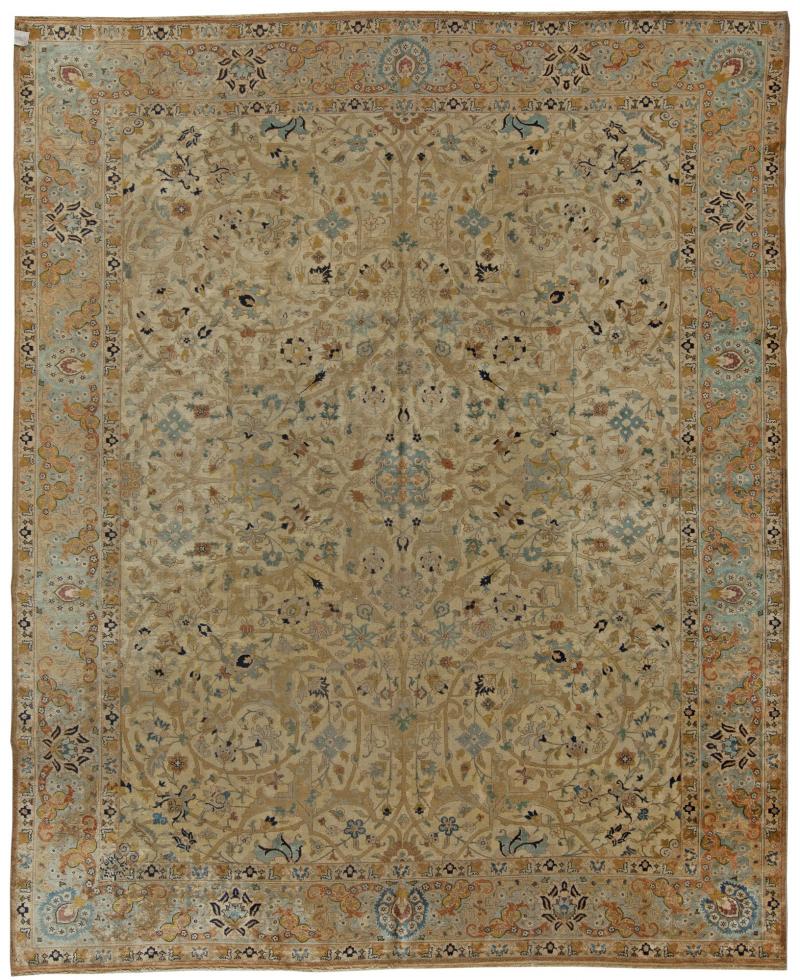 Antique Persian Tabriz Botanic Handwoven Wool Rug