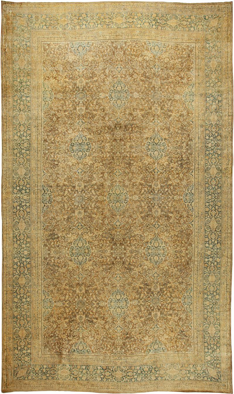 Antique Persian Tabriz Brown Handmade Wool Rug