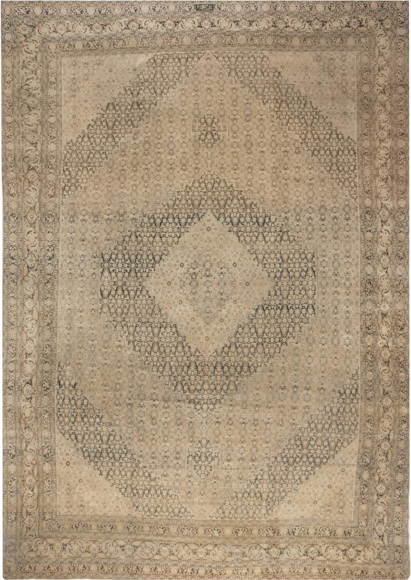 Antique Persian Tabriz Camel and Brown Handwoven Wool Carpet