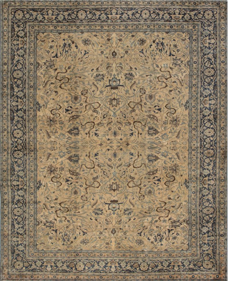 Antique Persian Tabriz Floral Handmade Wool Rug