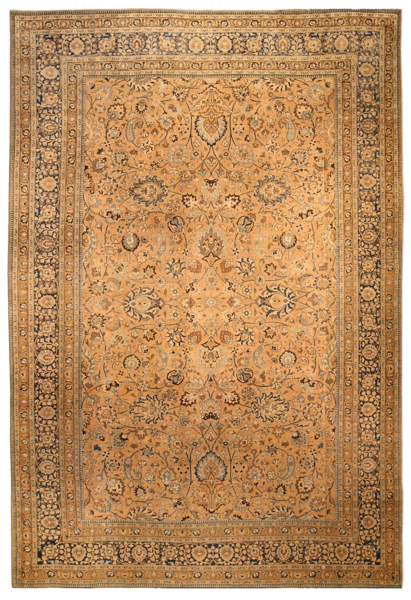 Antique Persian Tabriz Orange Handmade Wool Rug