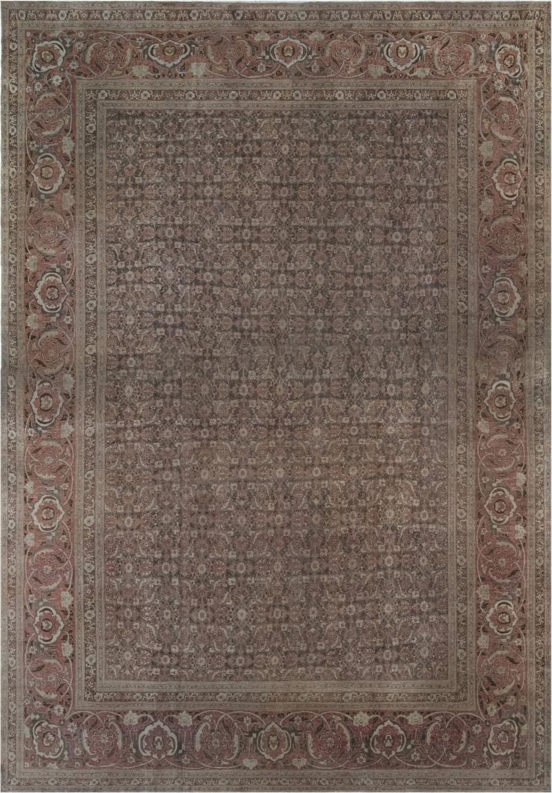 Antique Persian Tabriz Pink Handmade Wool Carpet