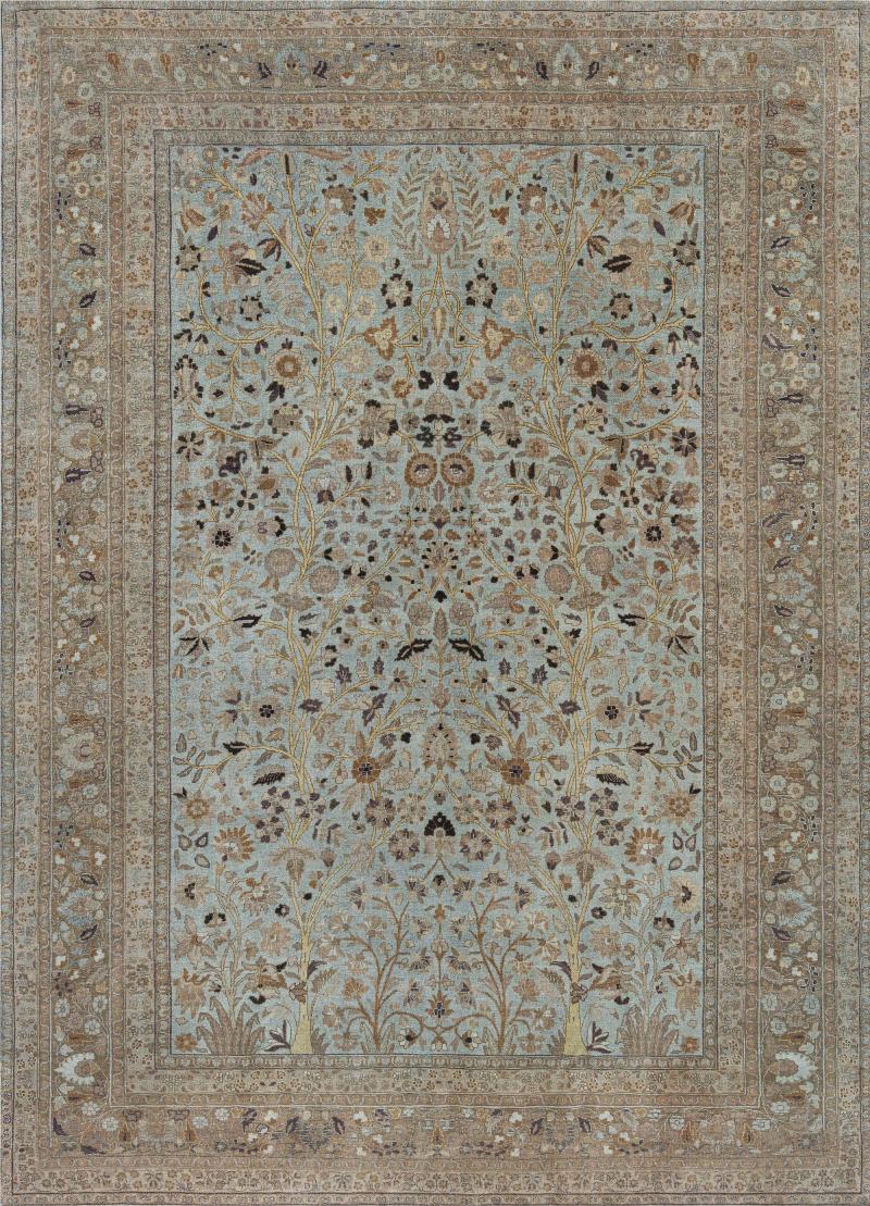 Antique Persian Tabriz Rug in Blue Brown Gold