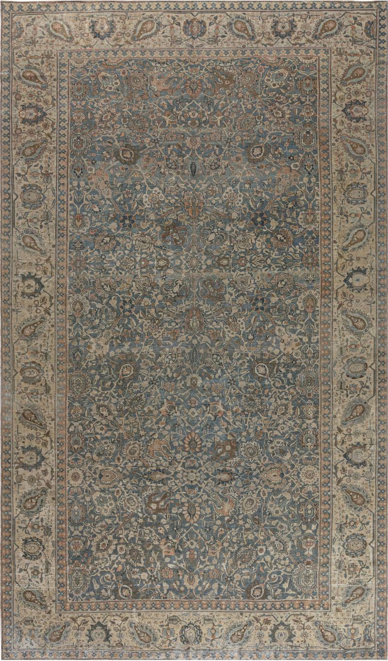 Antique Persian Tabriz Rug in Blue and Brown