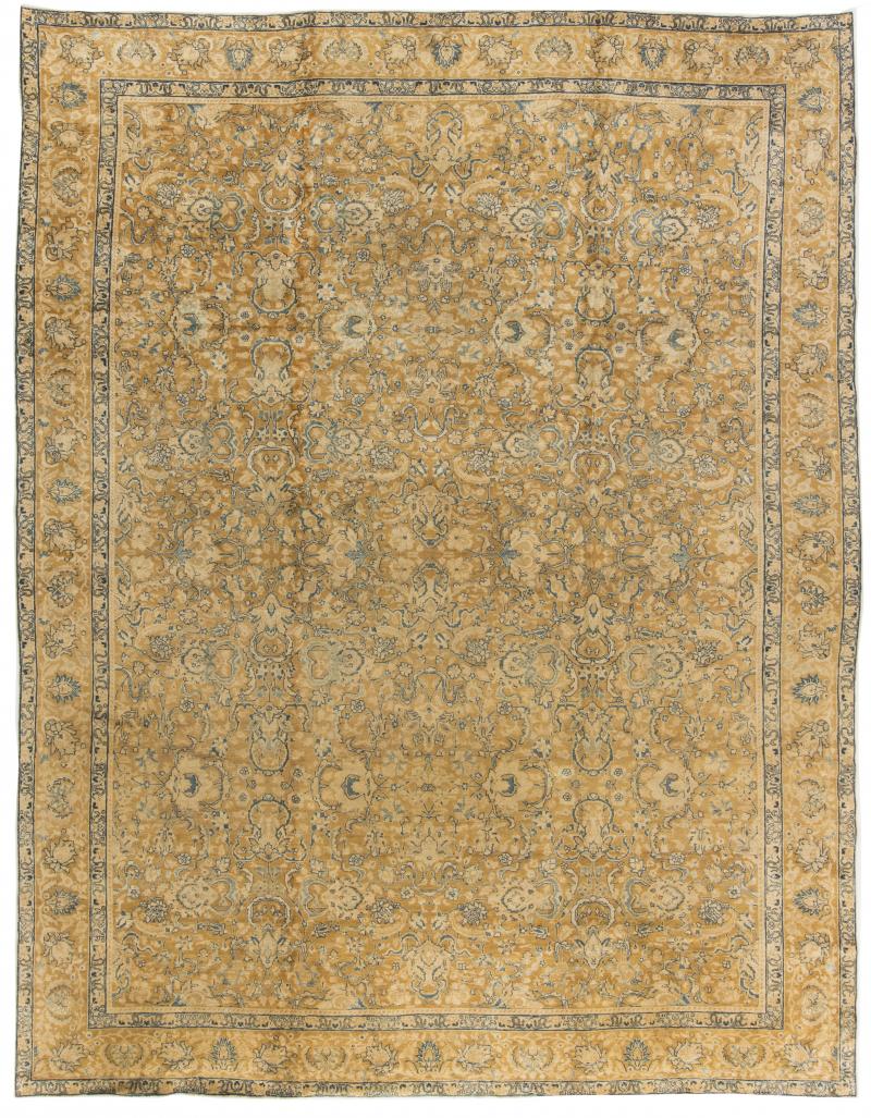 Antique Persian Tabriz Yellow Blue Handmade Wool Rug