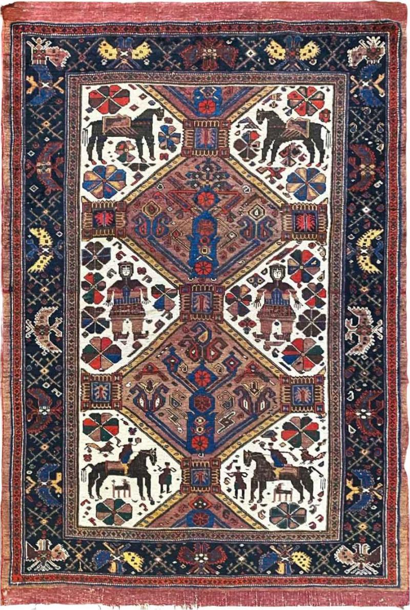 Antique Persian Tribal Afshar Pictorial Rug C 1880s
