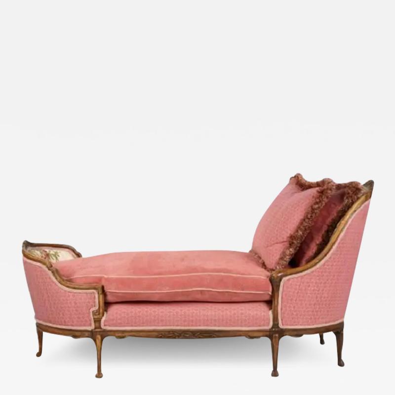 Antique Pink French Provincial Fruitwood Chaise Lounge Fainting Couch