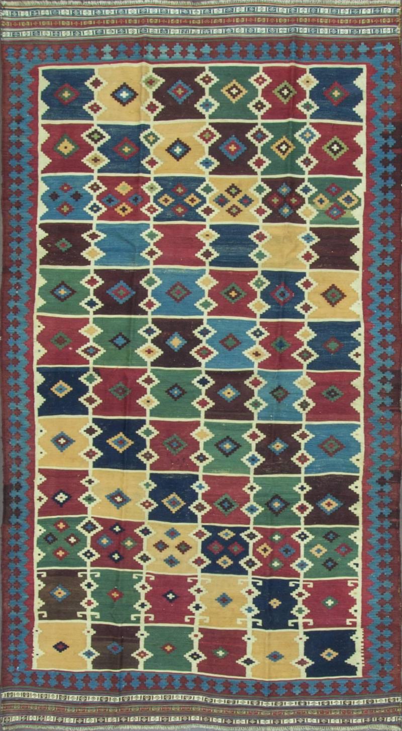 Antique Qashqai Caucasian Kilim Rug 410 x 9