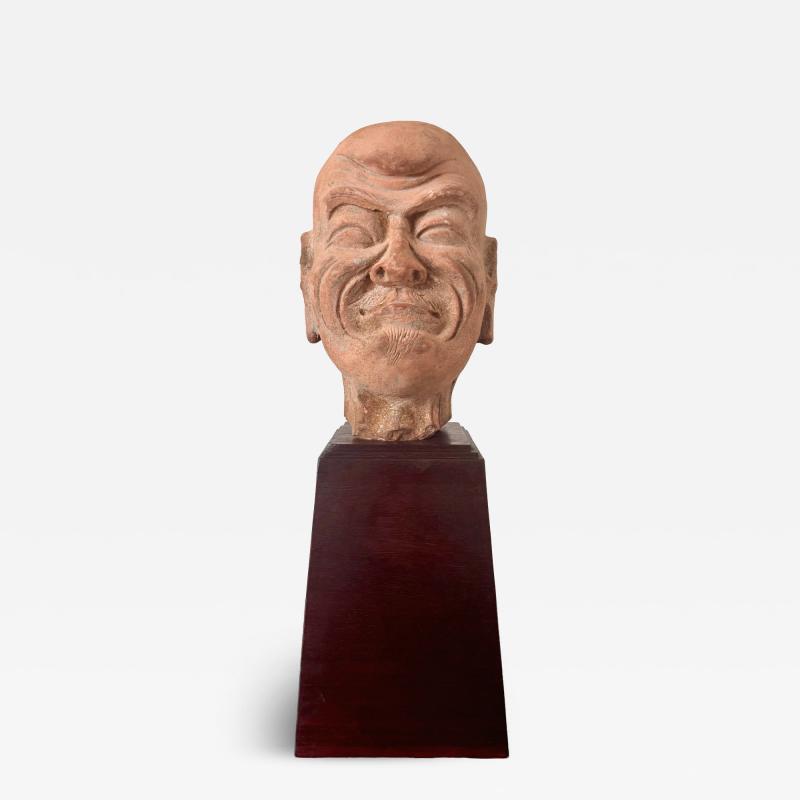 Antique Rare Finely Molded Terracotta Luohan Head China Qing Dynasty