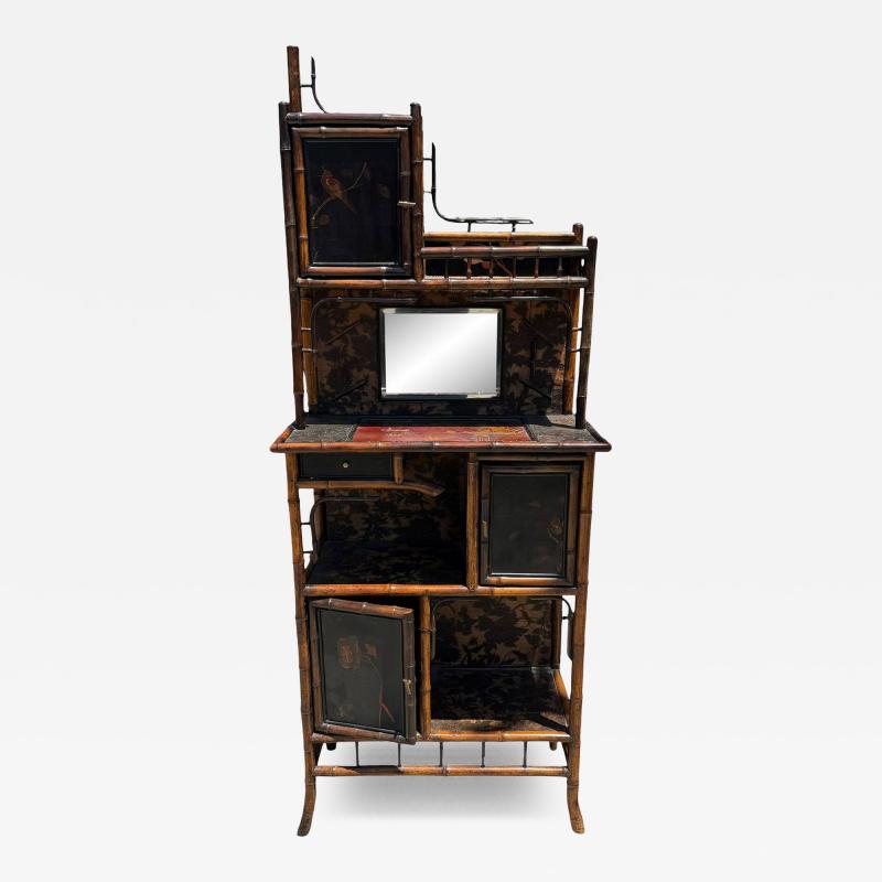 Antique Regency Chinoiserie Bamboo Whatnot Cabinet Bookcase