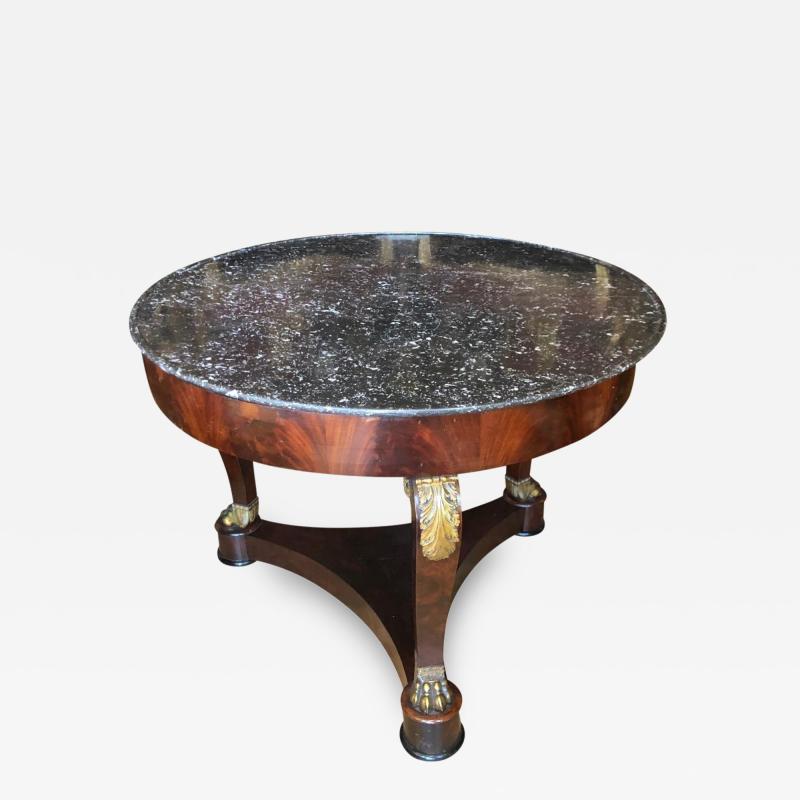Antique Regency Style Bronze Mounted Empire Round Marble Top Side Table