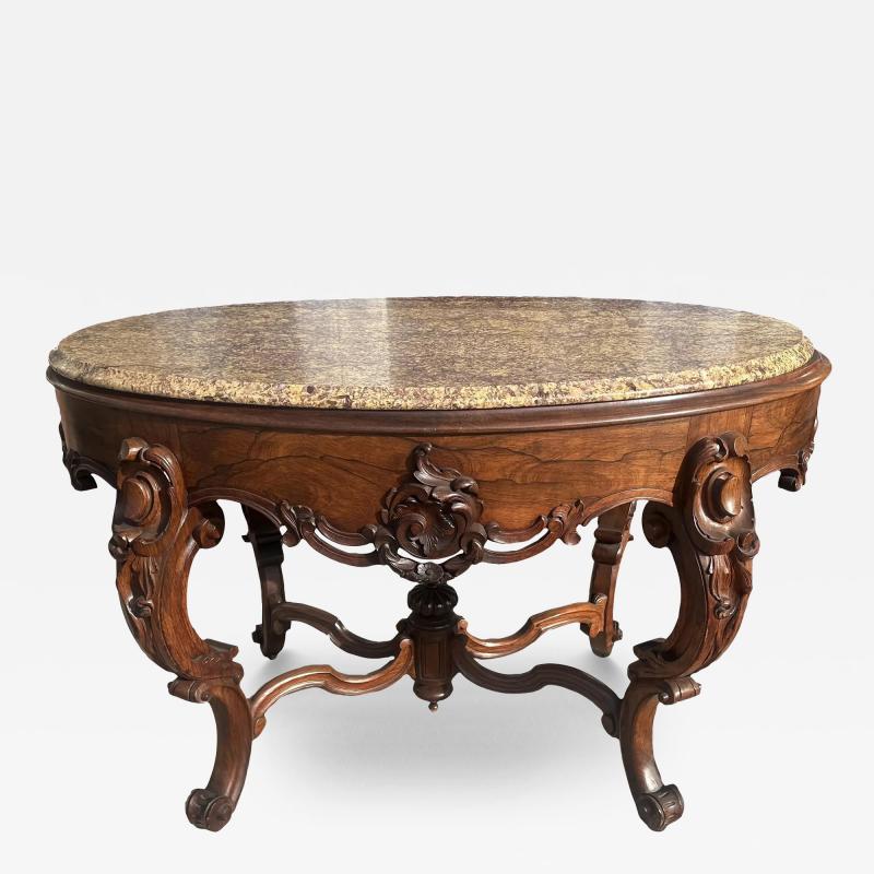 Antique Rosewood Rococo Marble Top Center Table