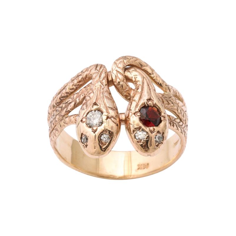 Antique Ruby and Diamond Double Snake Gold Ring