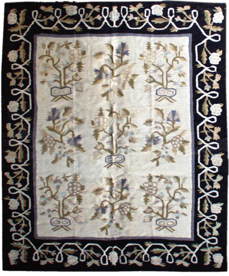 Antique Russian Bessarabian Botanic White Background Rug