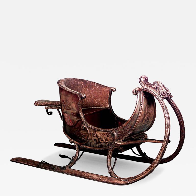 Antique Russian Painted and Carved Sleigh