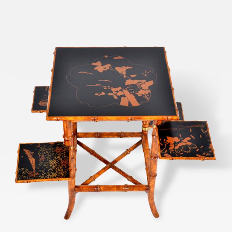 Antique Scorched Bamboo Table w/4 Shelves, England
