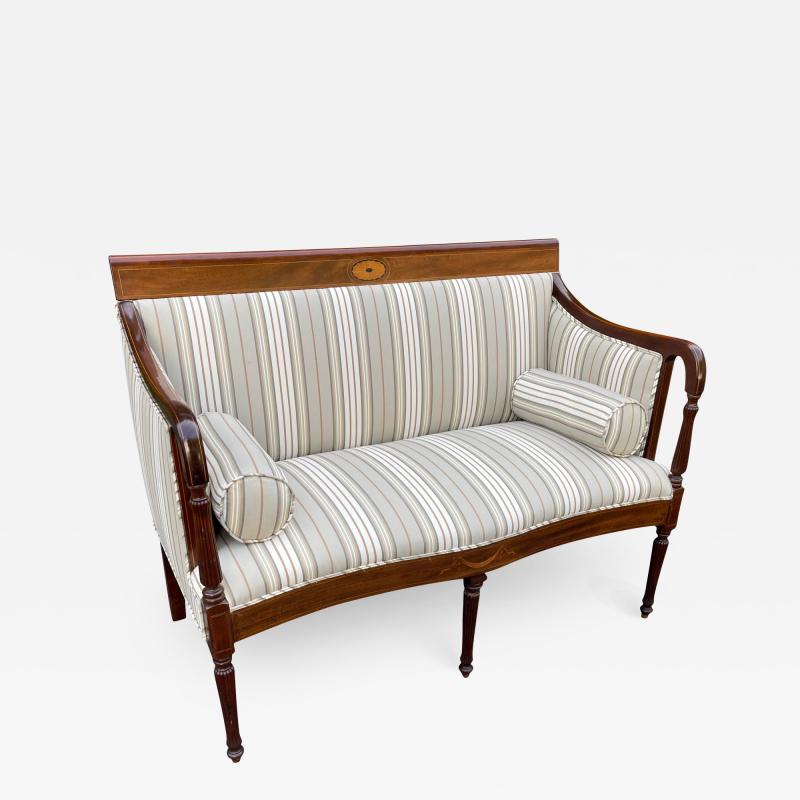 Antique Sheridan Style Mahogany Sette W Scalamandre Stripe