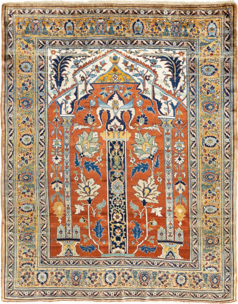 Antique Silk Heriz Rug 4 7 x 5 9 