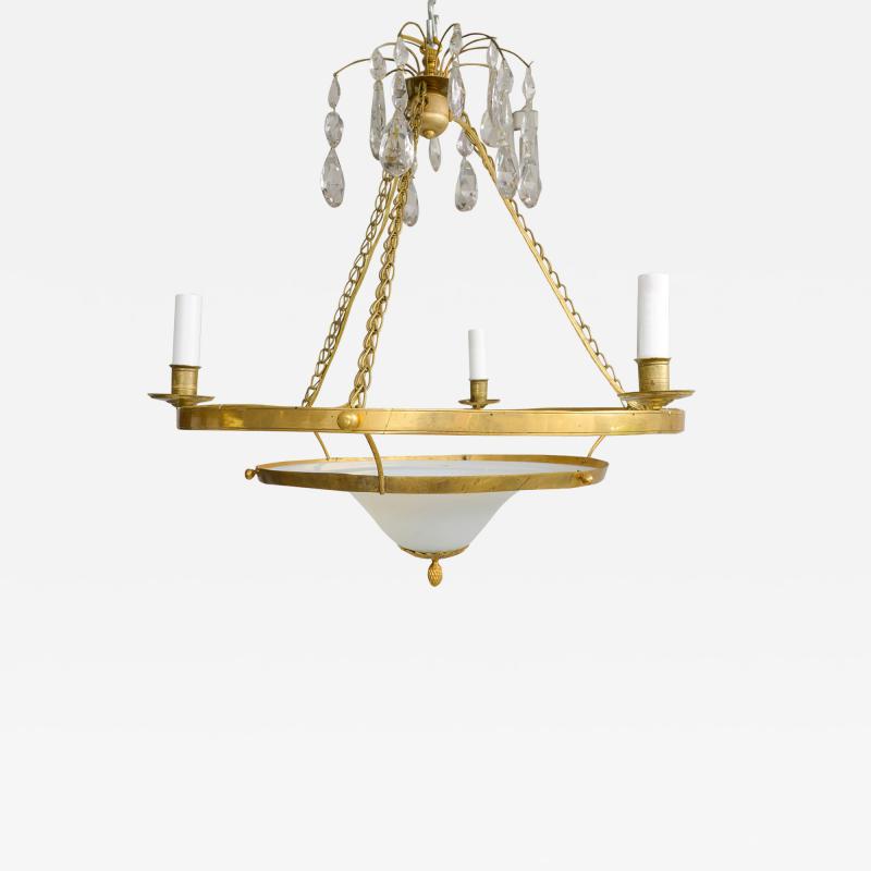 Antique Swedish Brass Fixture with Opaline Glass in the Neoclassic Manner