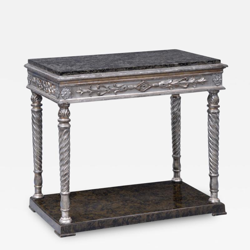 Antique Swedish Parcel Silver Leaf Marble Console Table Circa 1840