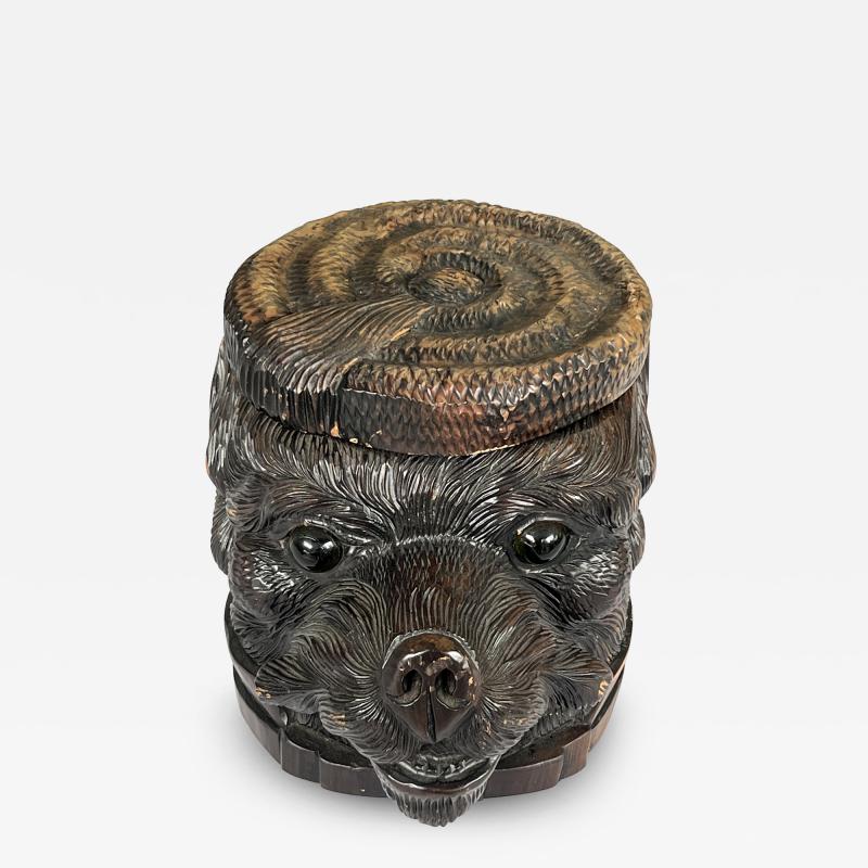 Antique Swiss Black Forest Carved Wood Bear Head Lidded Tobacco Box