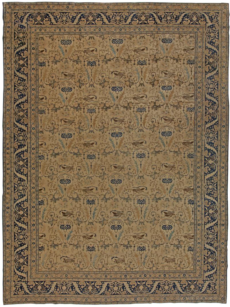 Antique Tabriz Rug in Blue and Brown
