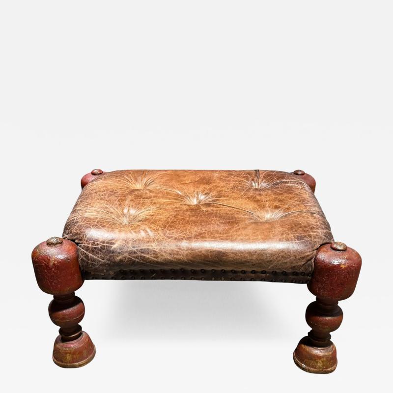 Antique Tufted Leather Ottoman Footstool Bench