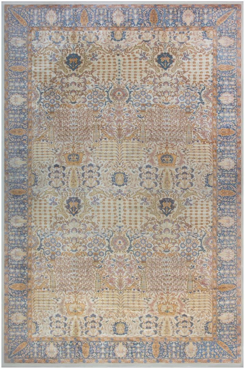 Antique Turkish Blue Beige Dark Yellow Handwoven Wool Rug Borlou