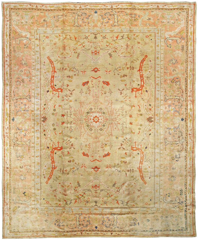 Antique Turkish Oushak Beige Botanic Rug