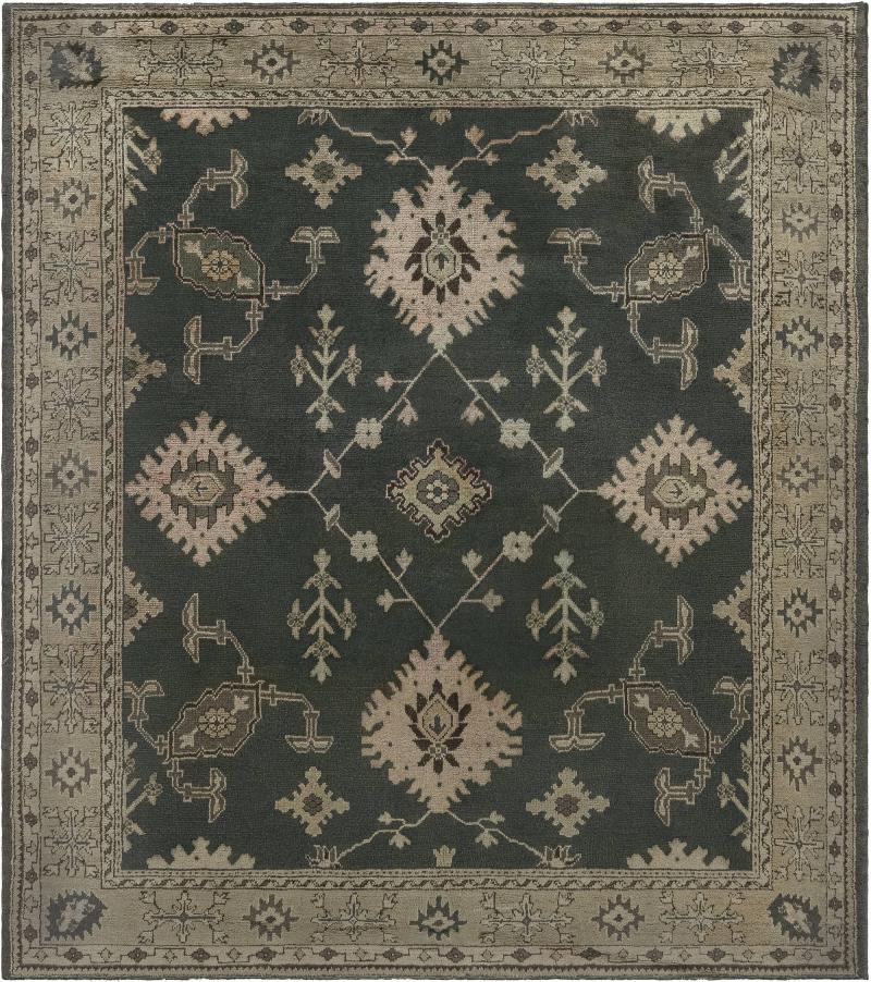 Antique Turkish Oushak Beige Gray Green Hand Knotted Wool Rug