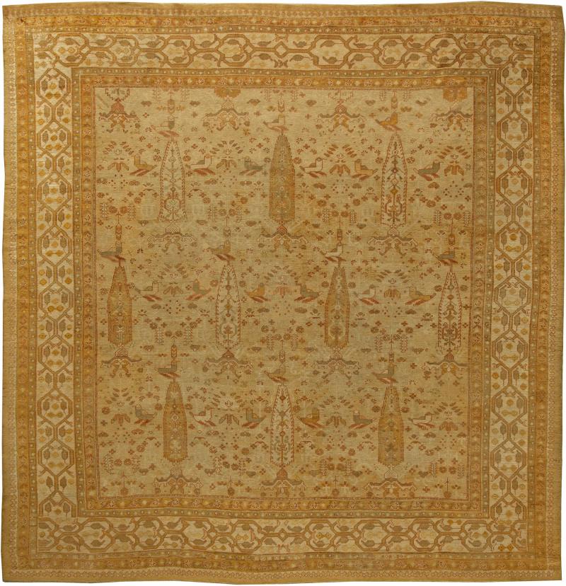 Antique Turkish Oushak Beige Handwoven Wool Rug