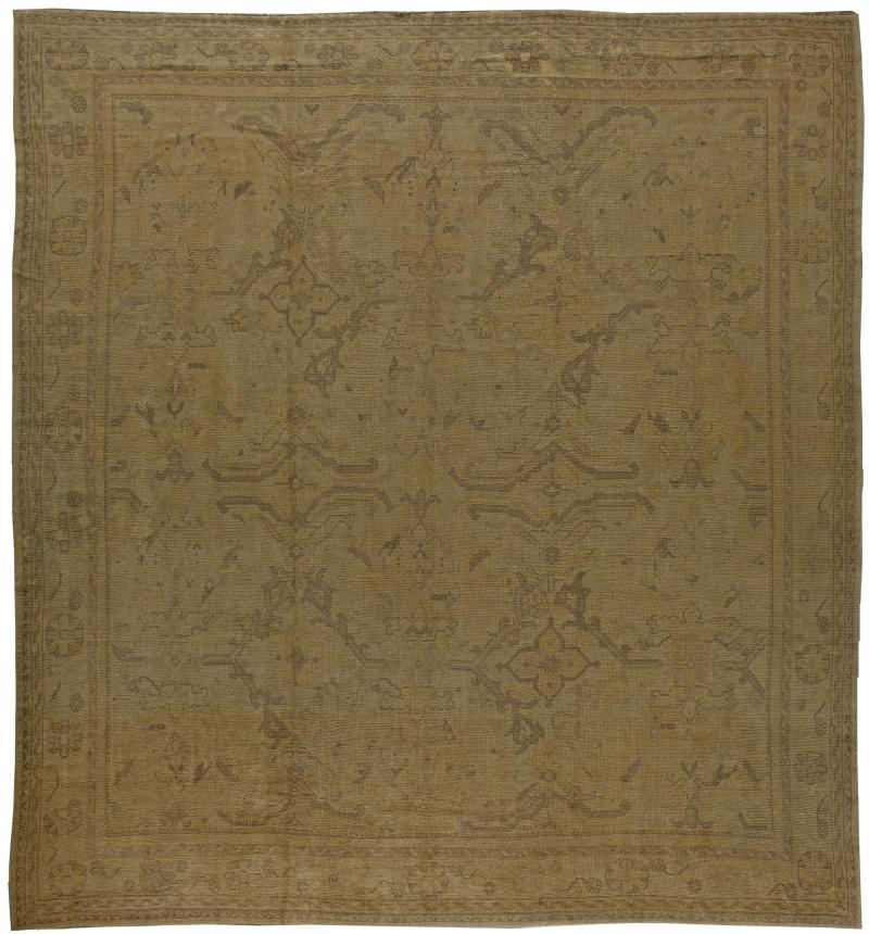 Antique Turkish Oushak Brown Handmade Wool Rug