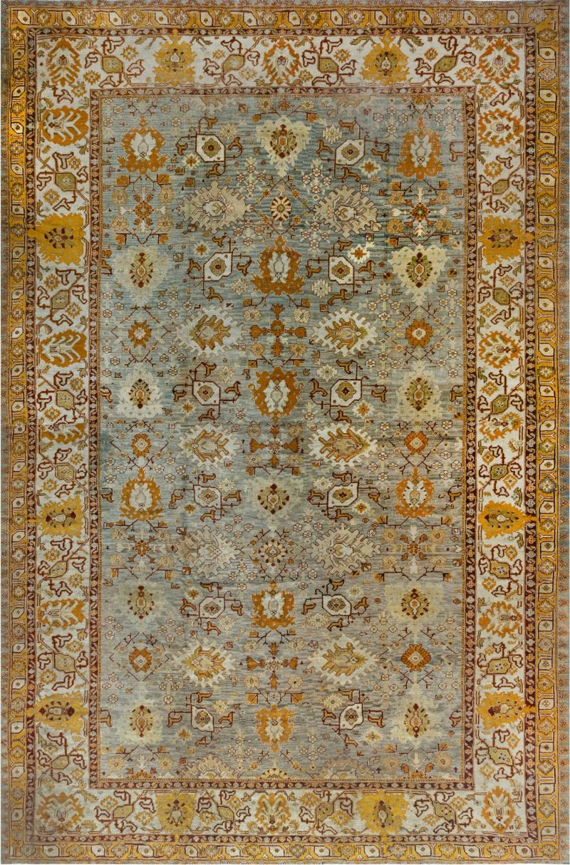 Antique Turkish Oushak Handwoven Wool Rug Size Adjusted 